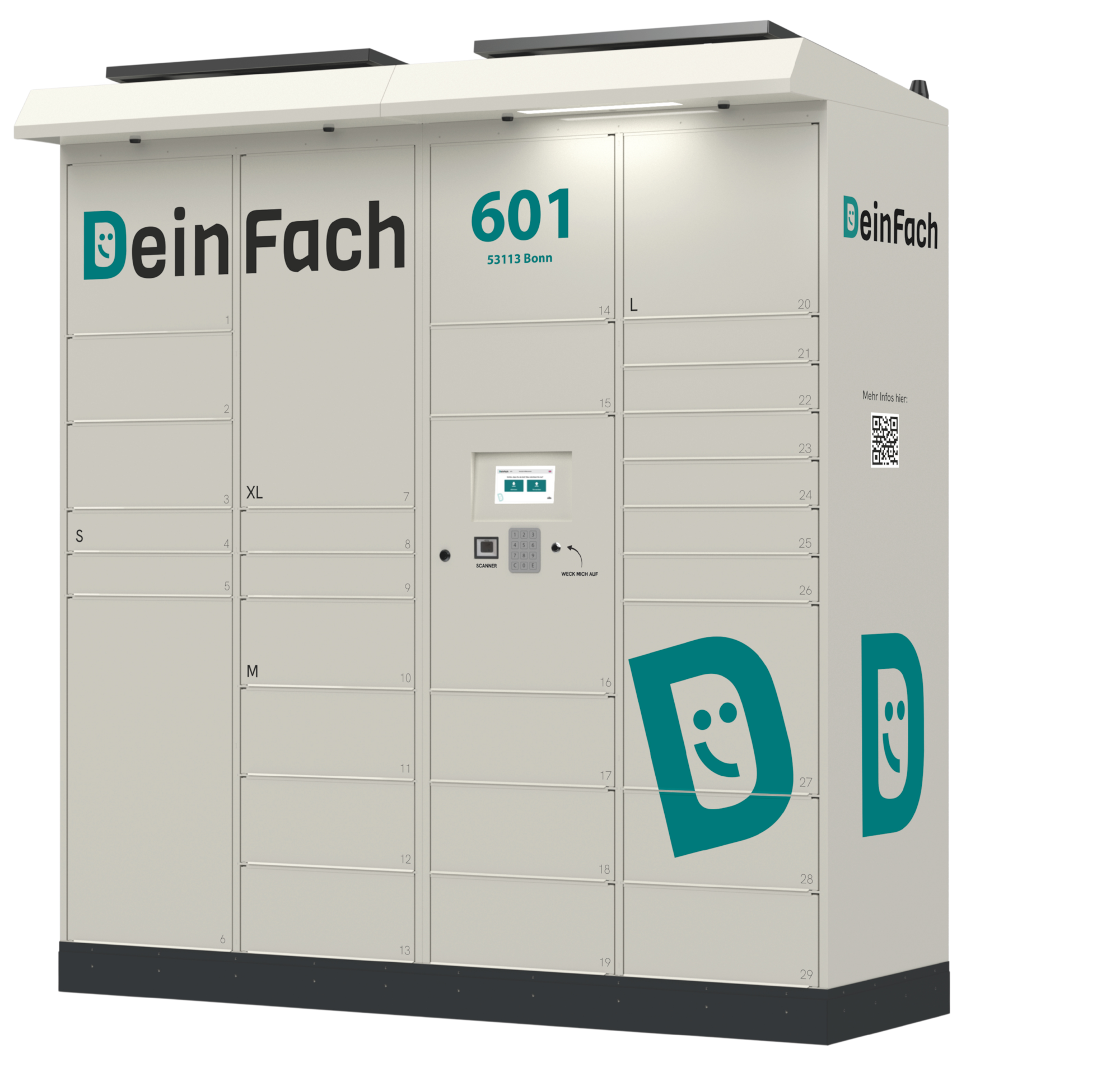 Bequem Pakete abholen und versenden Neutraler Paketautomat von DeinFach zur Abholung und Abgabe von Sendungen